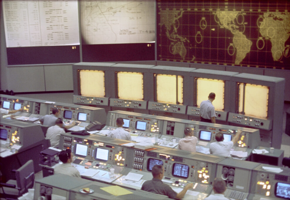 Mission Control Center (MCC), Houston, Texas, during the Gemini 5 flight.