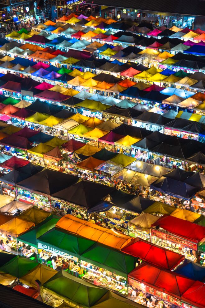 Market with hundreds of stalls from above
