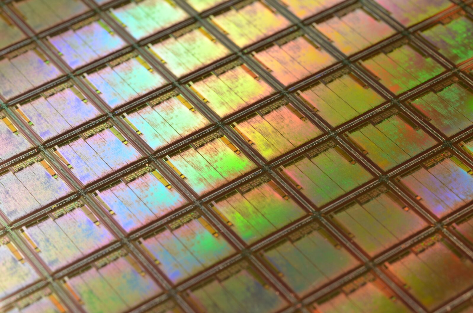 Close up of colorful silicon wafers