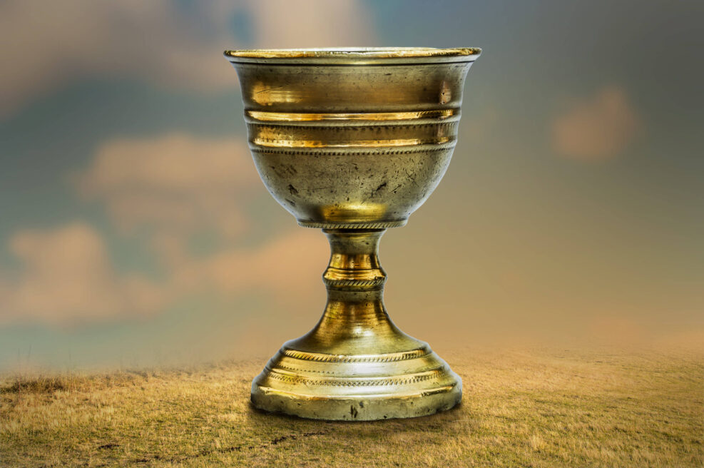 A gold goblet depicting the legendary 