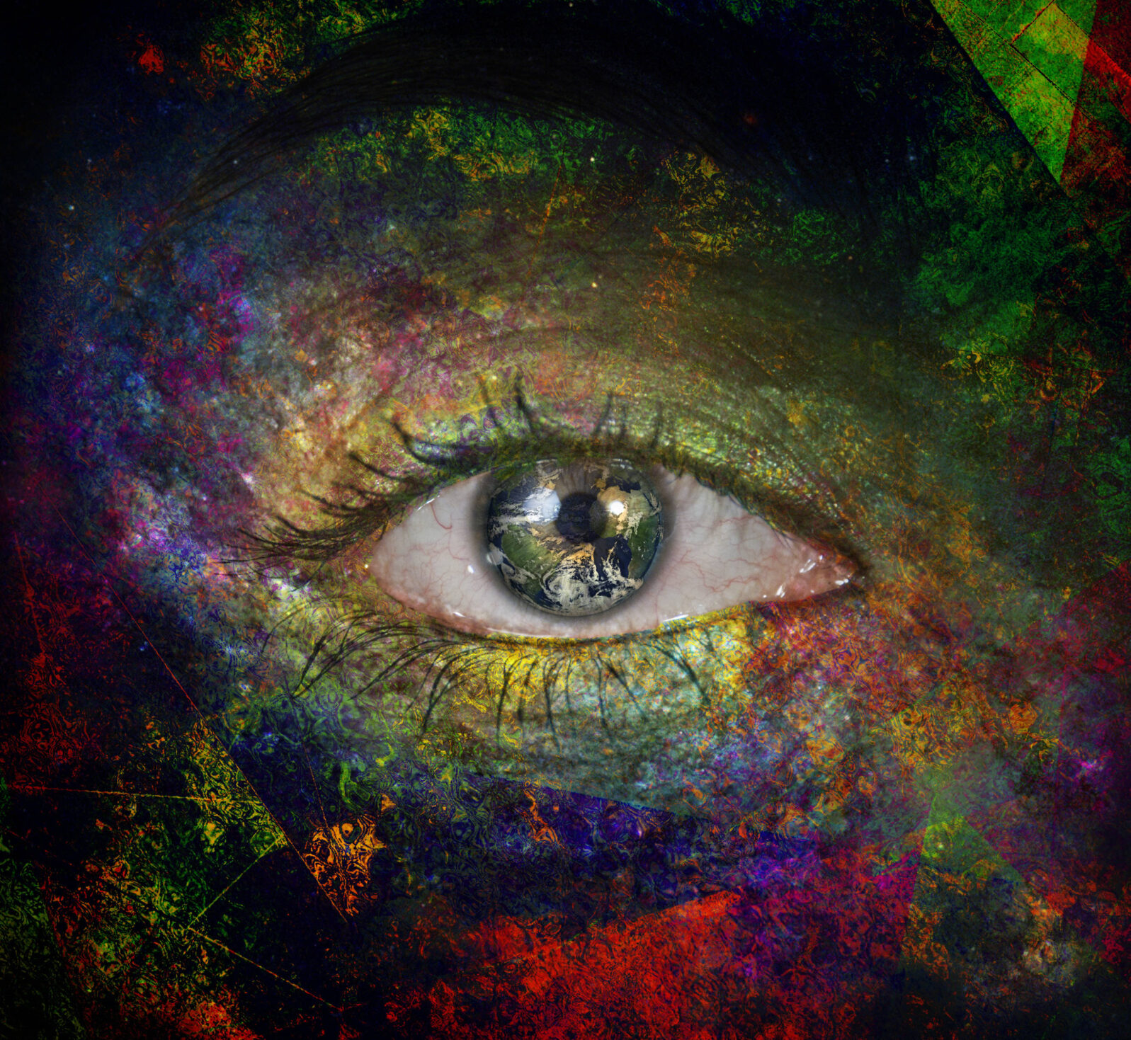 Girls eye with paint and earth