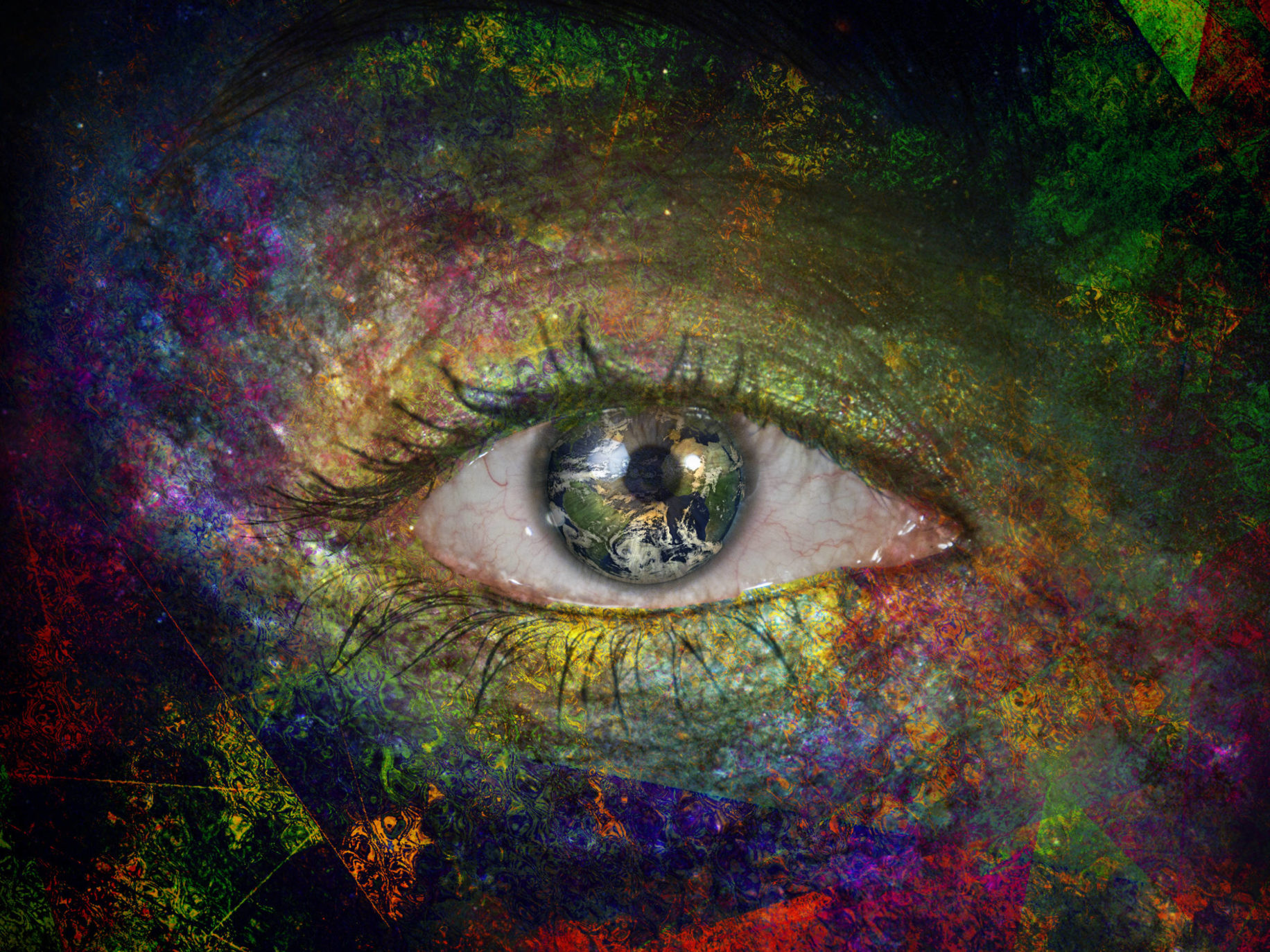 Girls eye with paint and earth