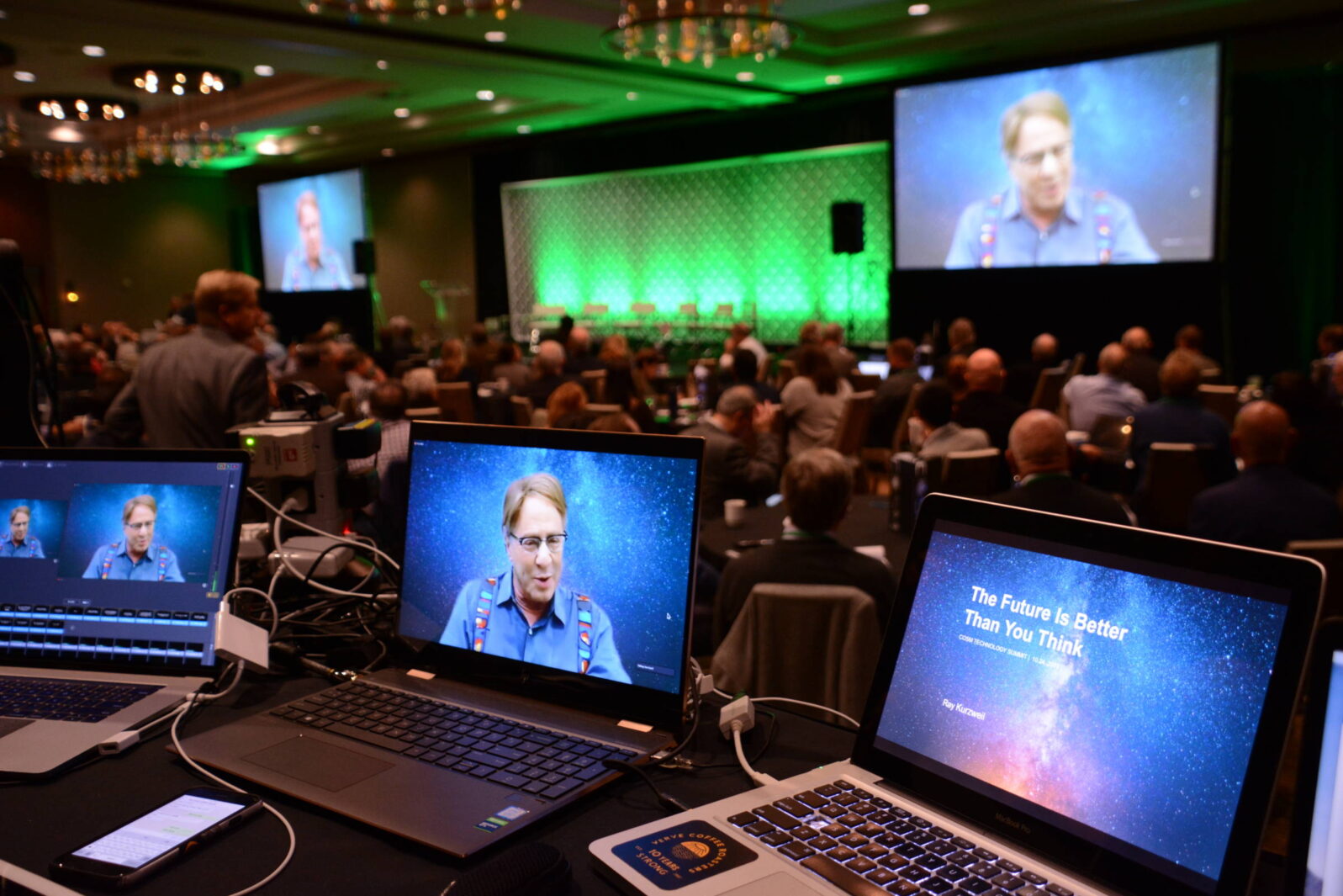 Ray Kurzweil presenting via teleconference at COSM 2019