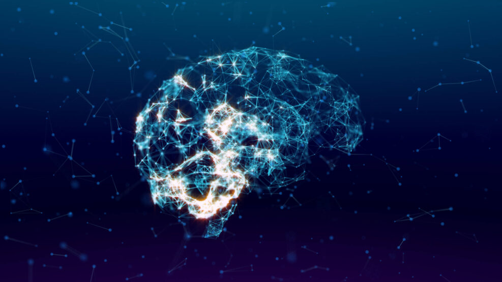Glowing human brain with nerve cells. 3d illustration