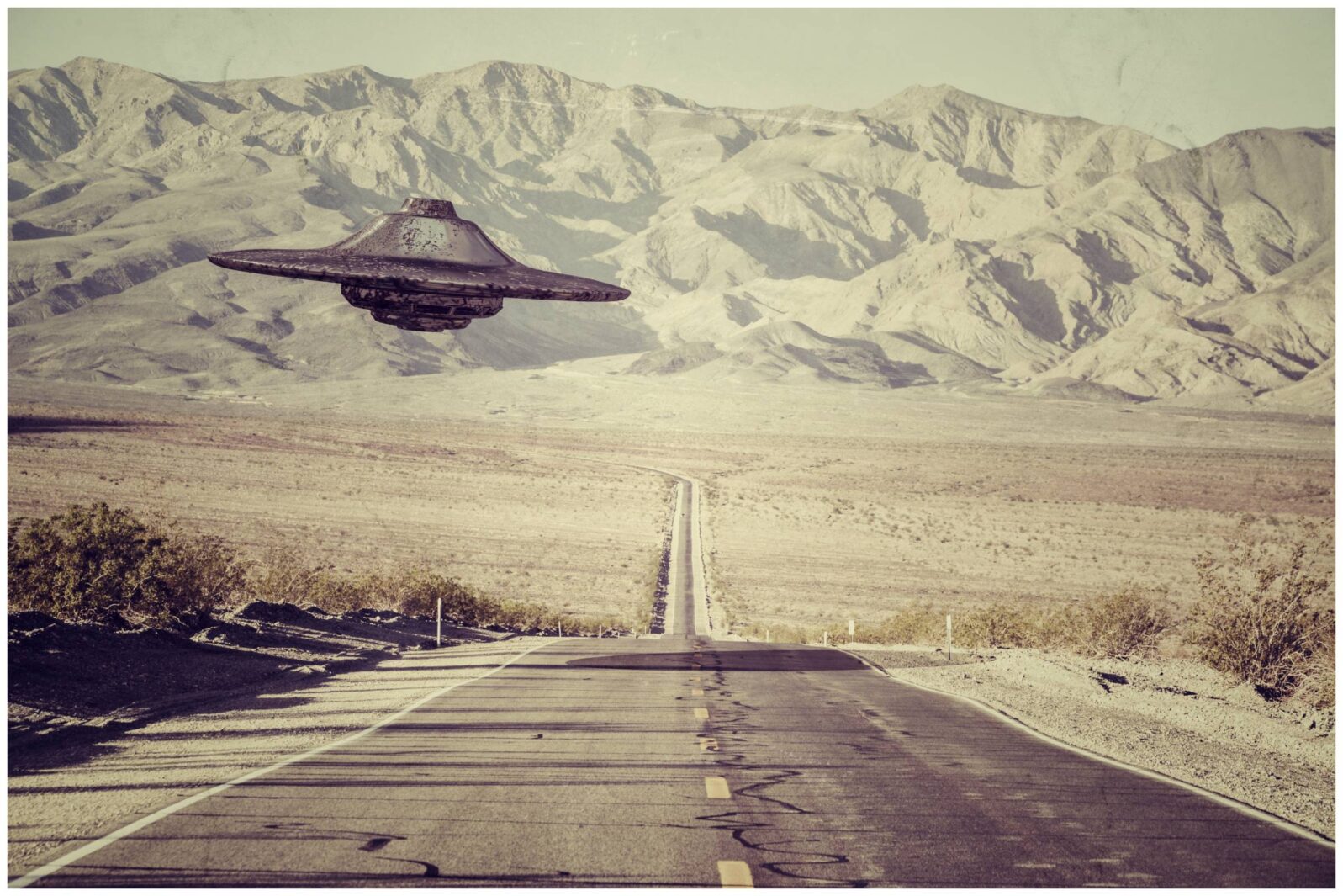 ufo flying over the desert