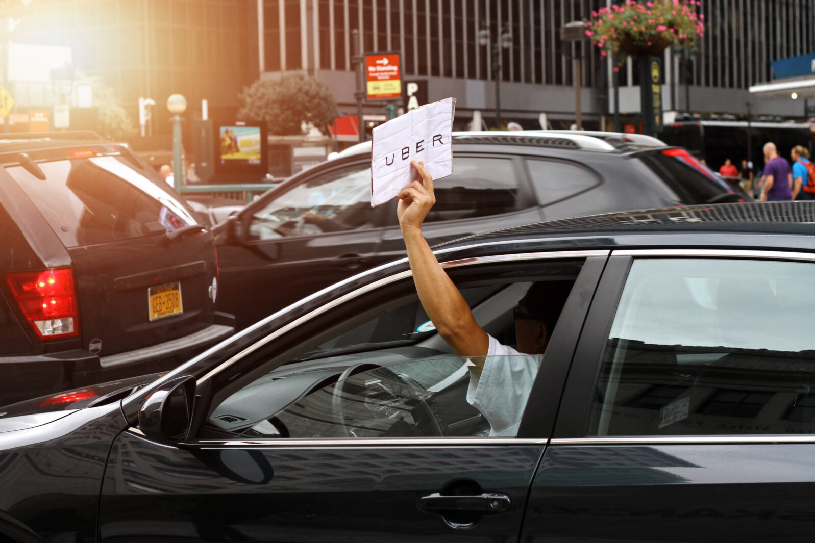 driver uber car in black car in the street of new york