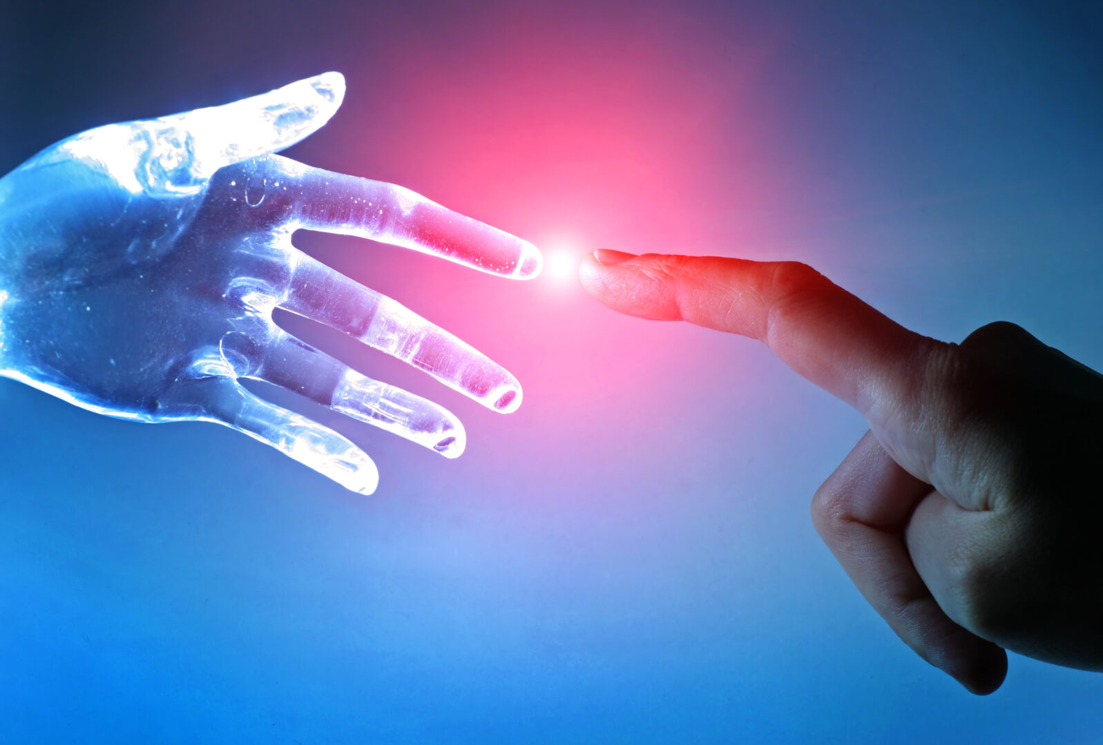 Artificial robot hand touch human hand