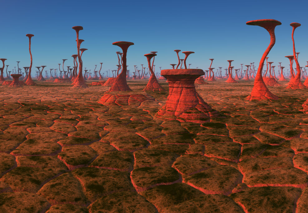 3D Rendered Fantasy Alien Landscape With Abstract Formations - 3D Illustration