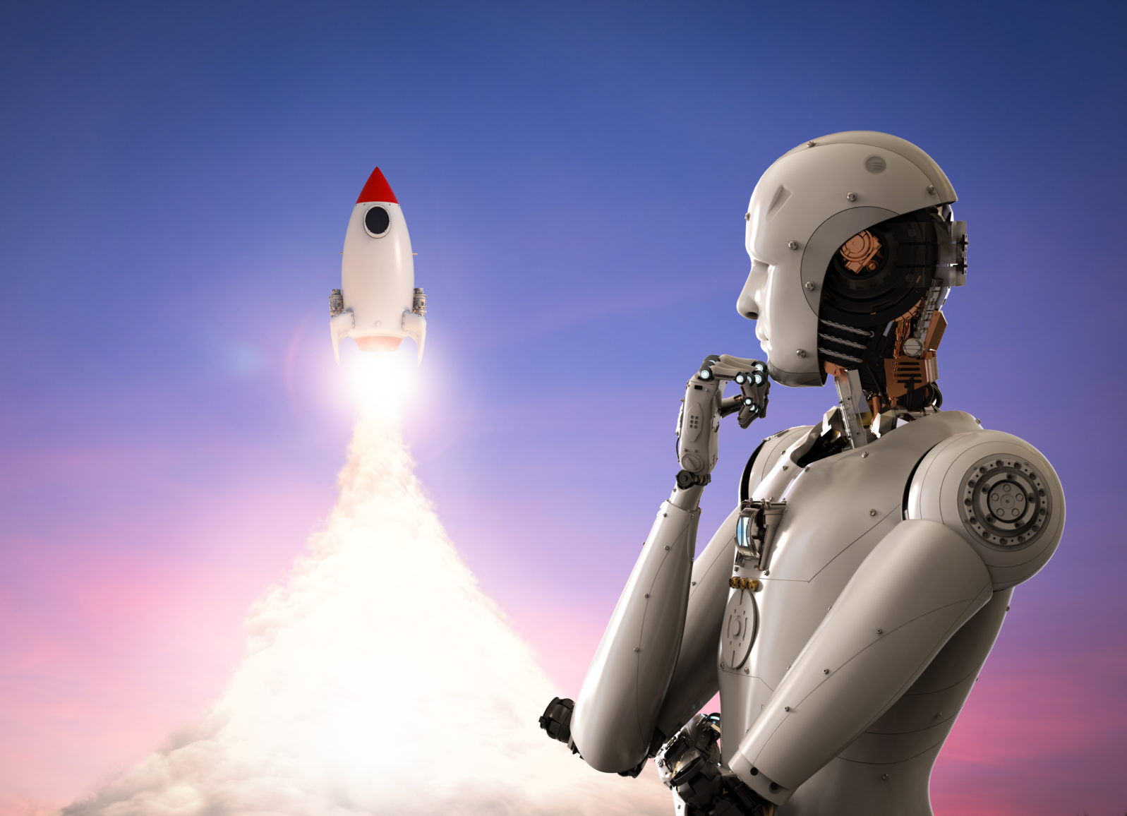 robot with space shuttle