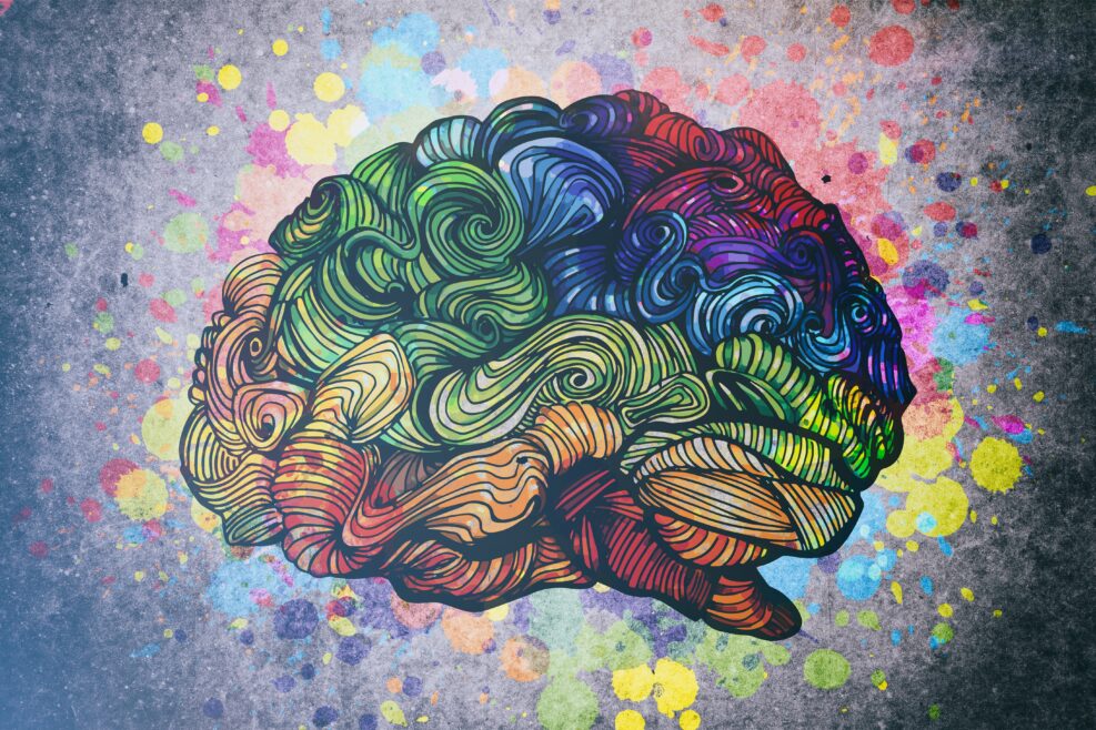 Brain doodle illustration with textures