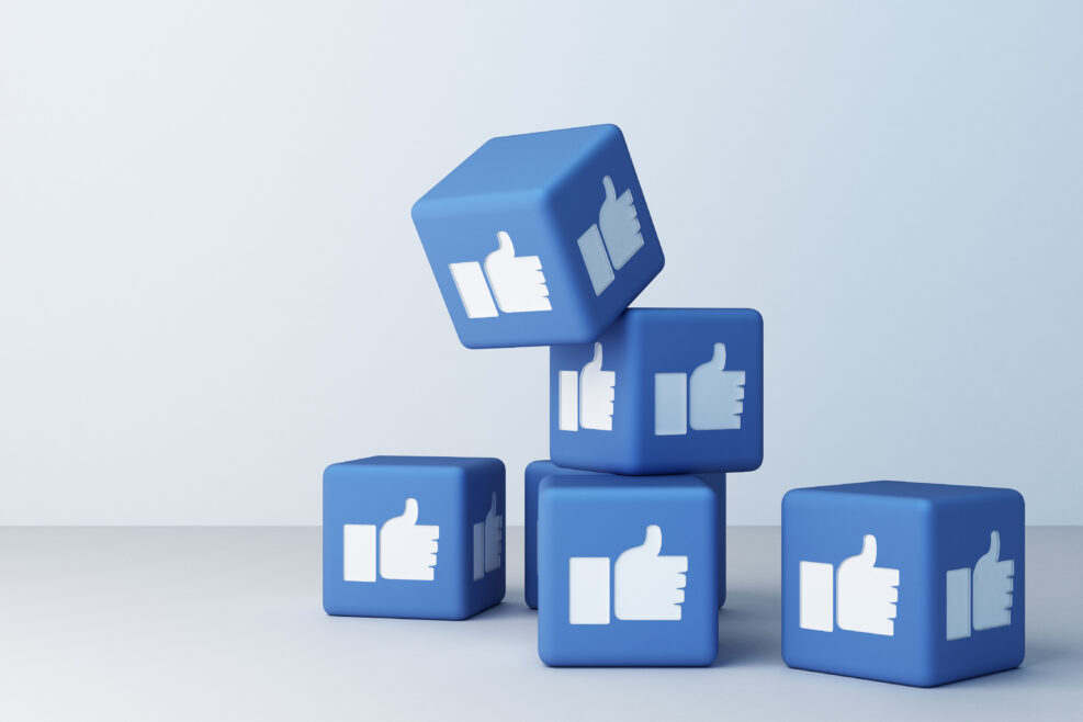 Like facebook 3d box with white background. 3d rendering