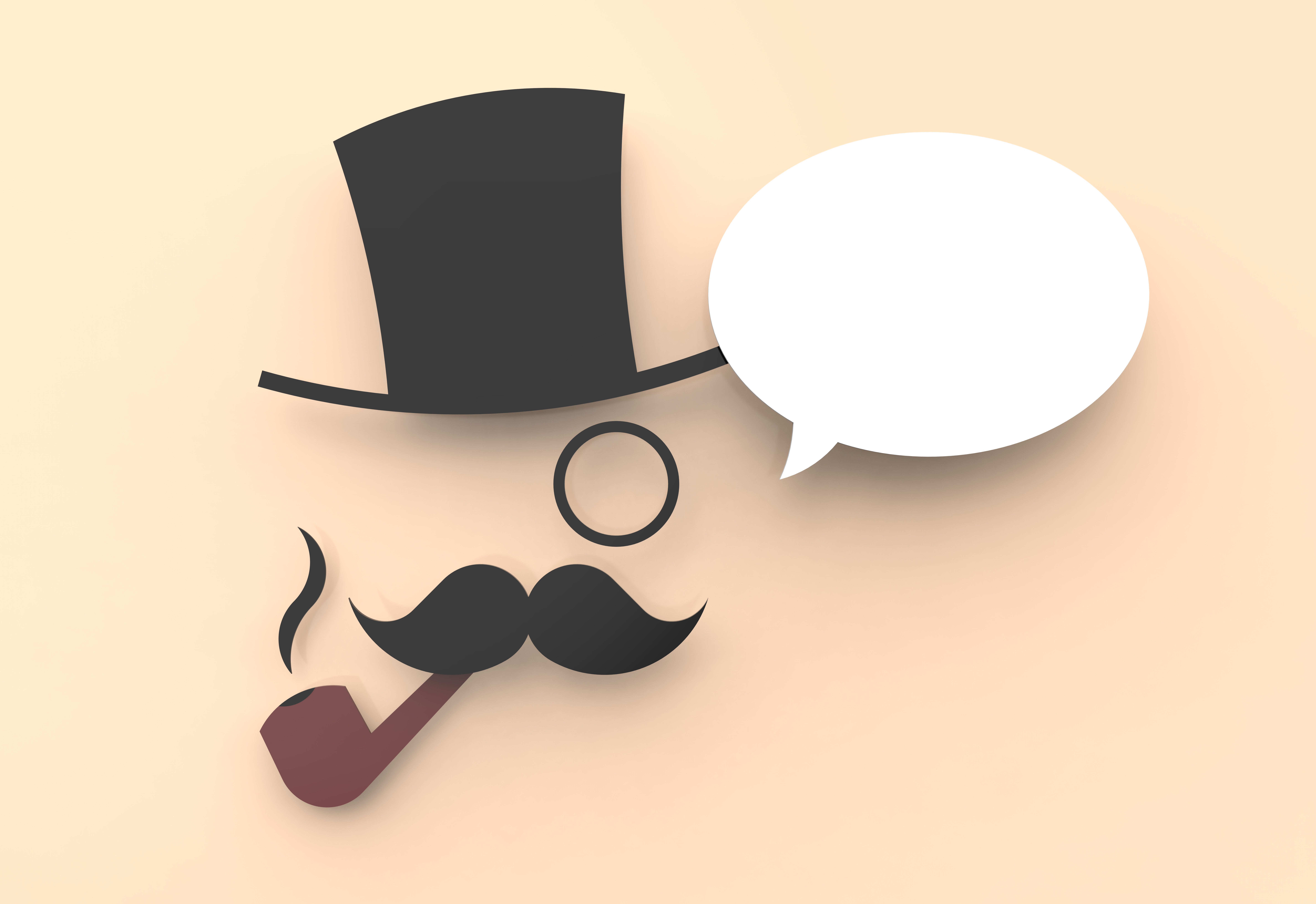 A wise man with top hat and pipe and a speech balloon.