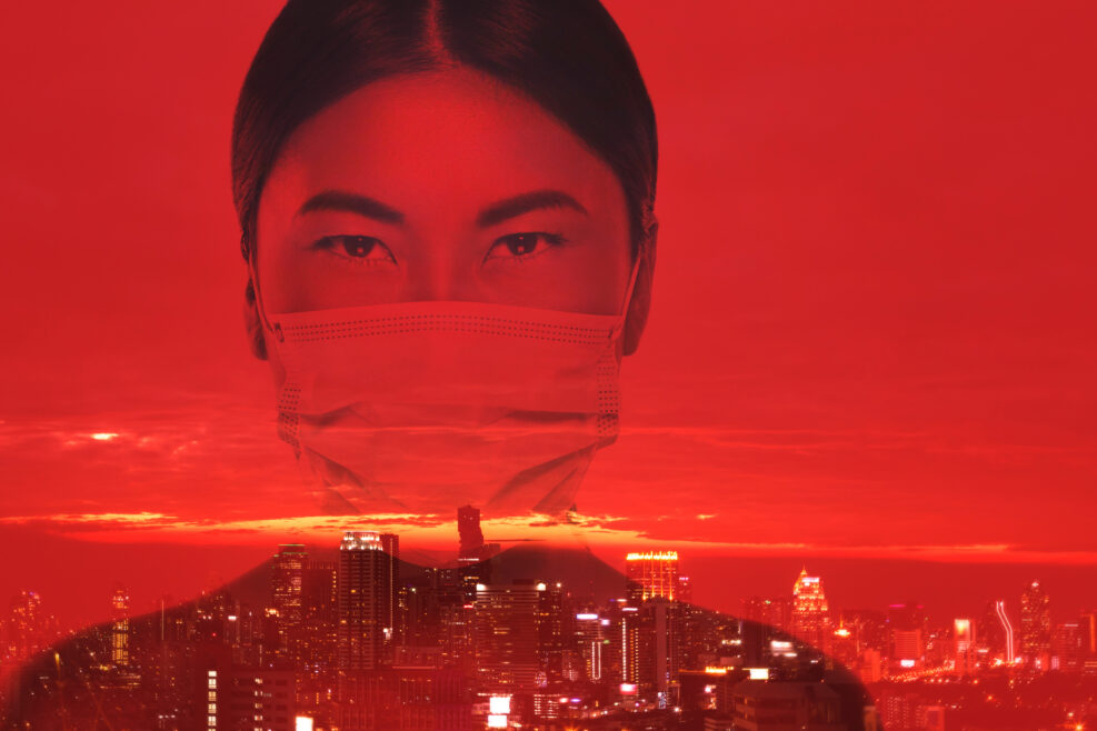 Asian woman is wearing facial mask during virus epidemic