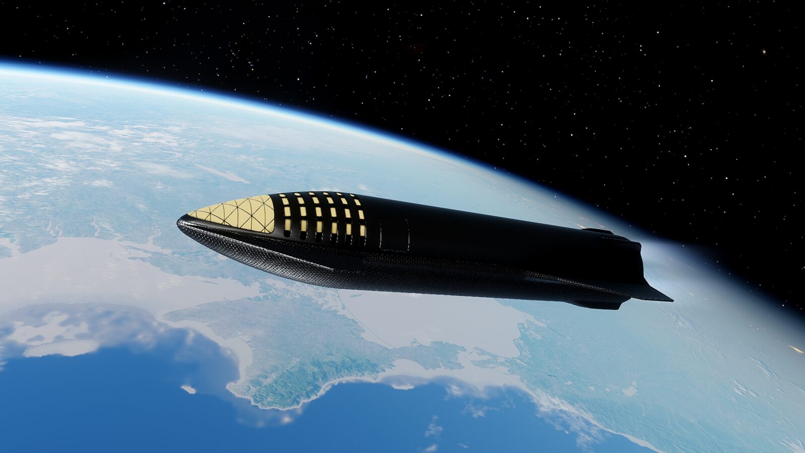 SpaceX Concept Spacecraft in orbit of the Earth. SpaceX Elon Musk Mars programm 3d render