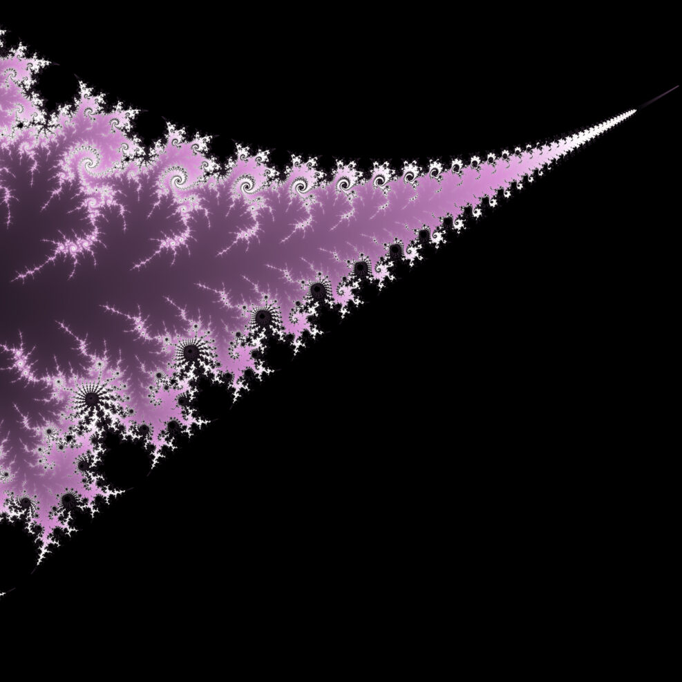 White, grey and pink mandelbrot fractal.