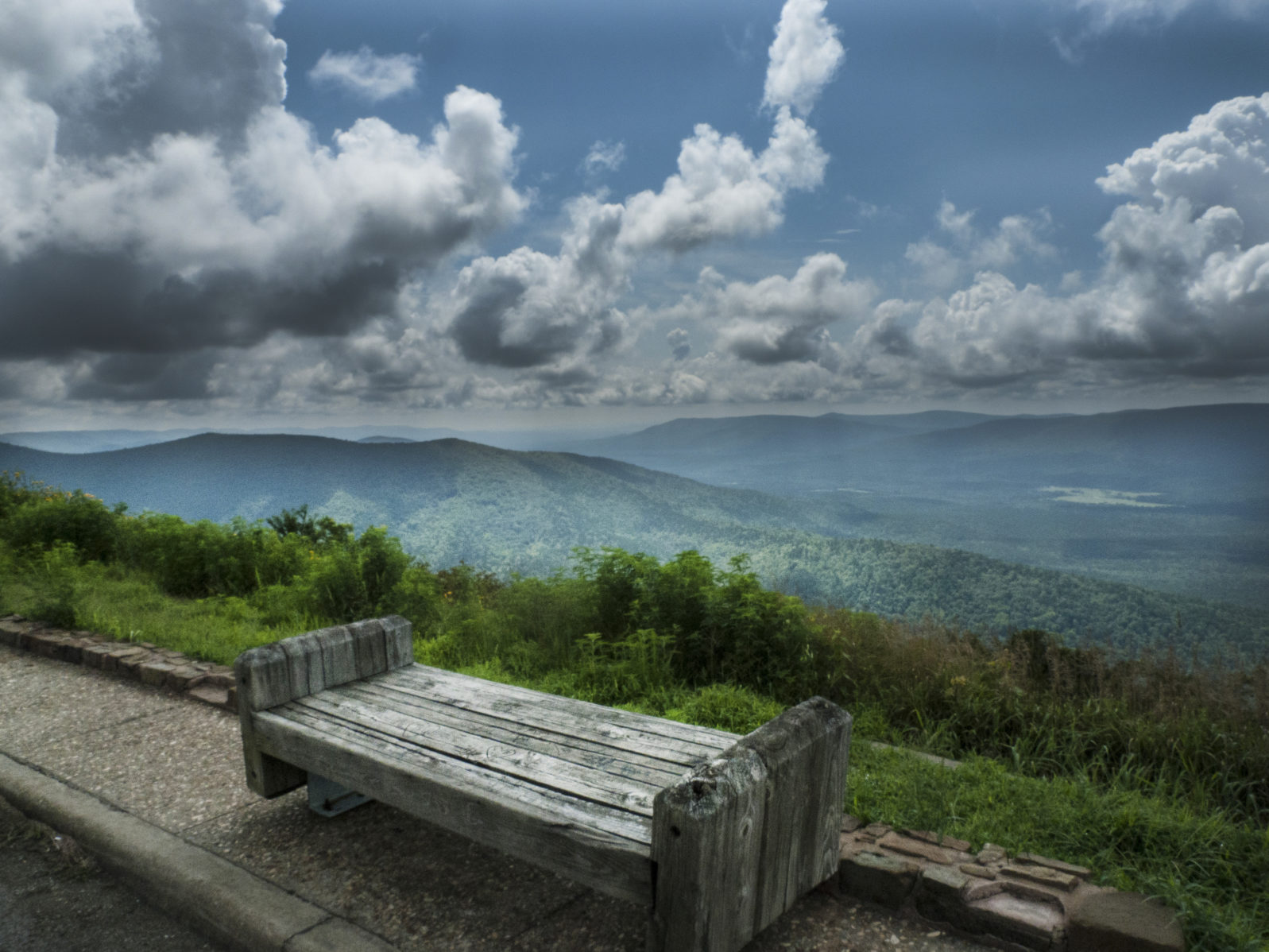 Bench on scenic overlook in Oklahoma, southeastern region in the Ouachita Mountains,   scenic vistas of the mountains