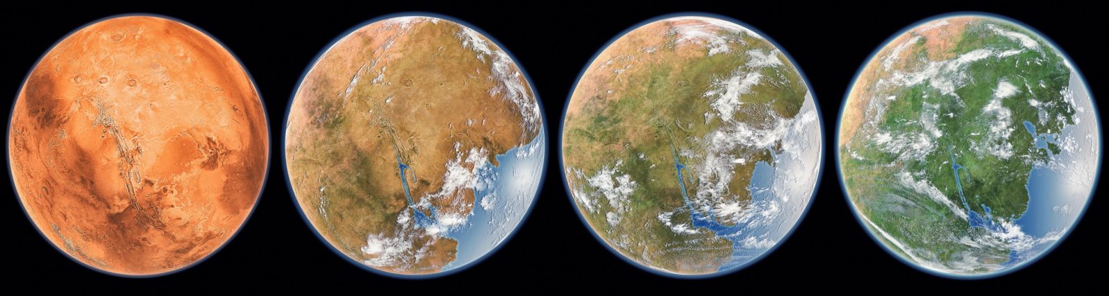 Mars terraforming step (Elements of this image furnished by NASA). 3D rendering