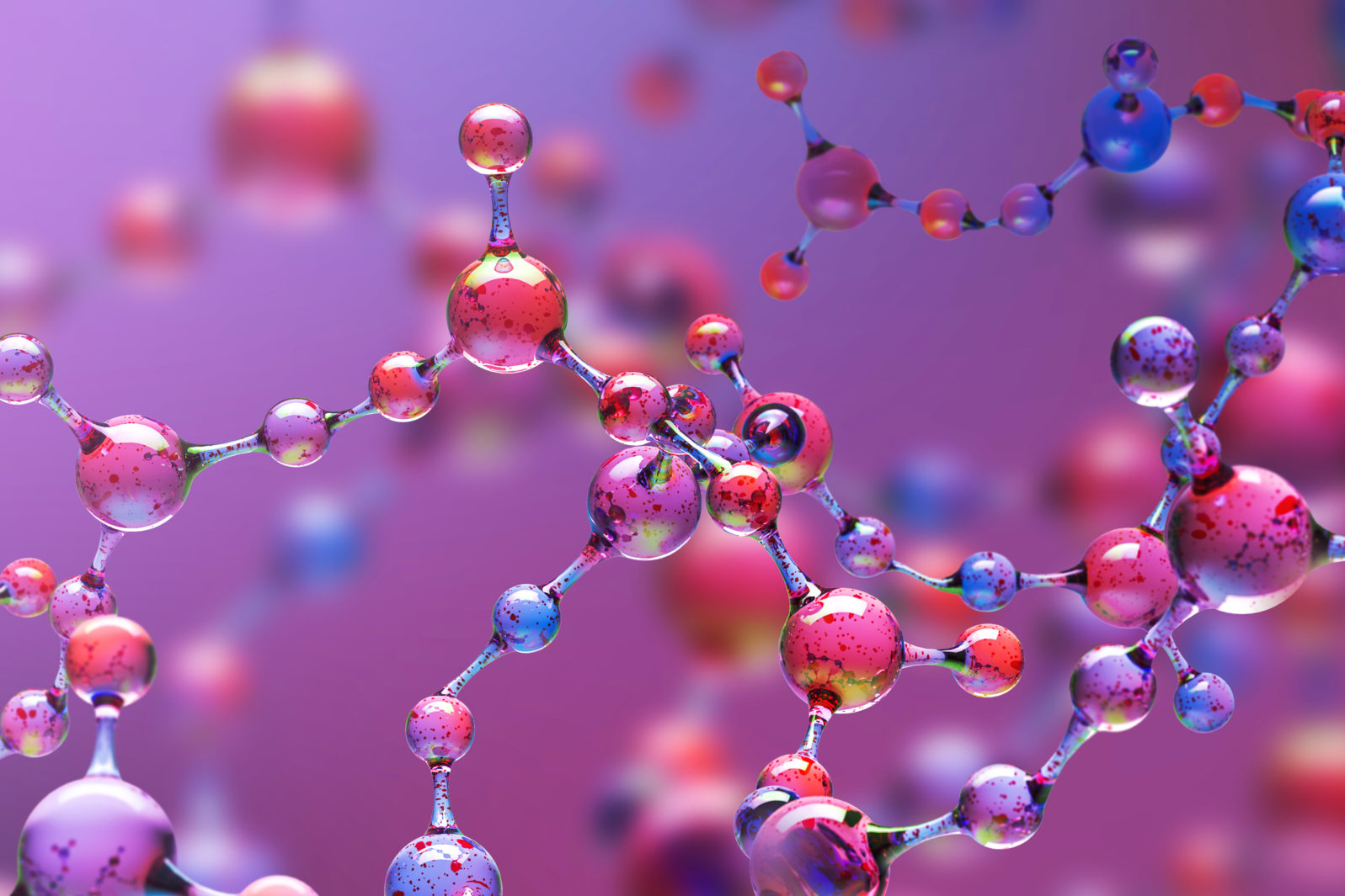 Purple transparent molecule model over purple