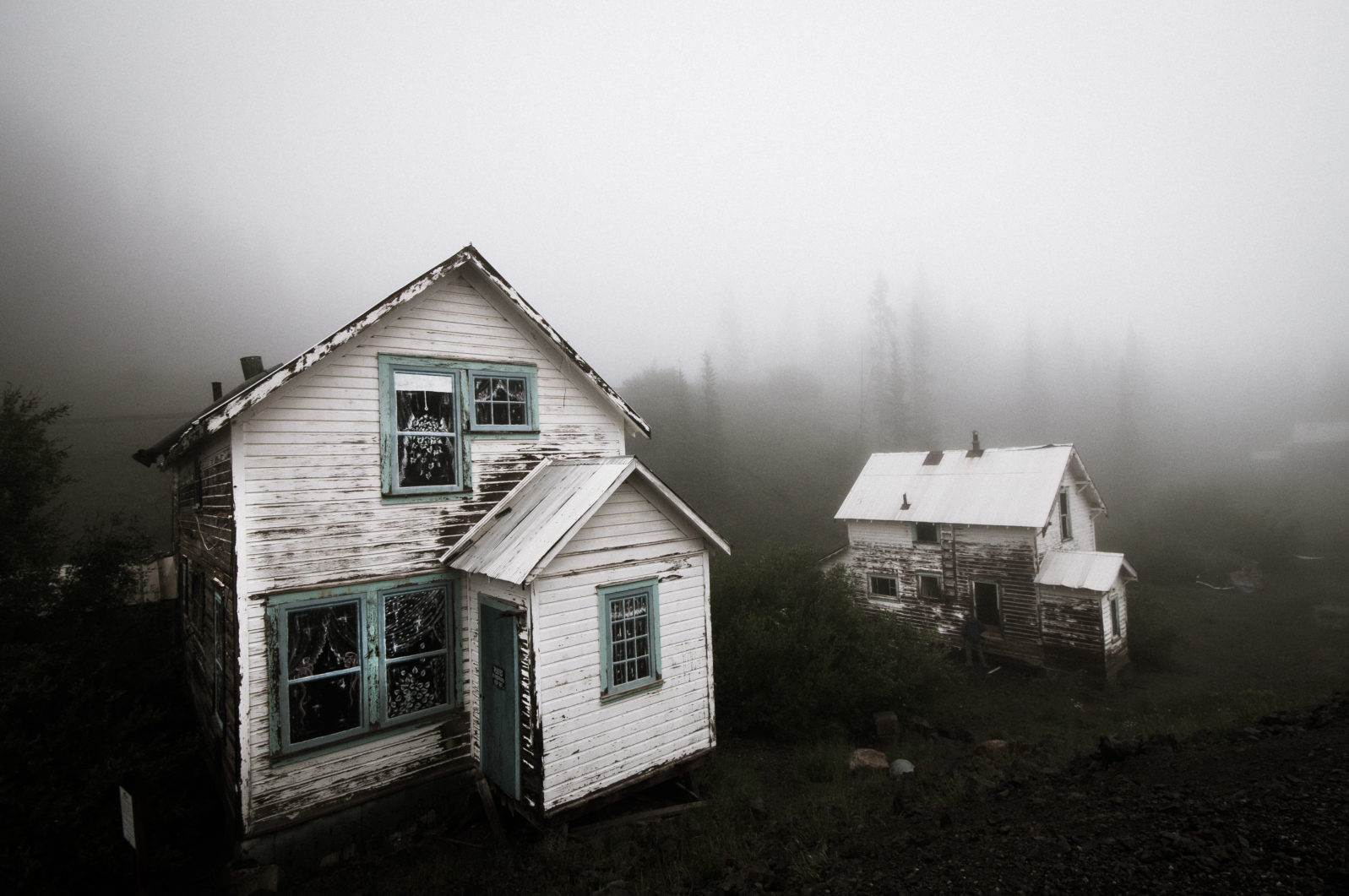 Ghost town in fog