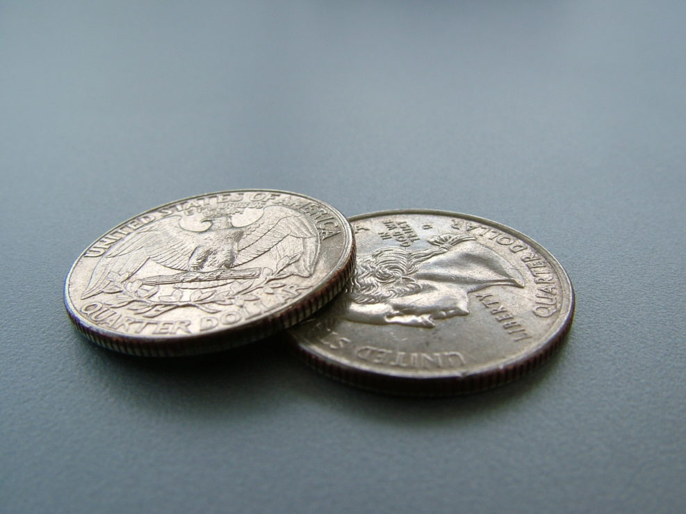 Coins on a gray table