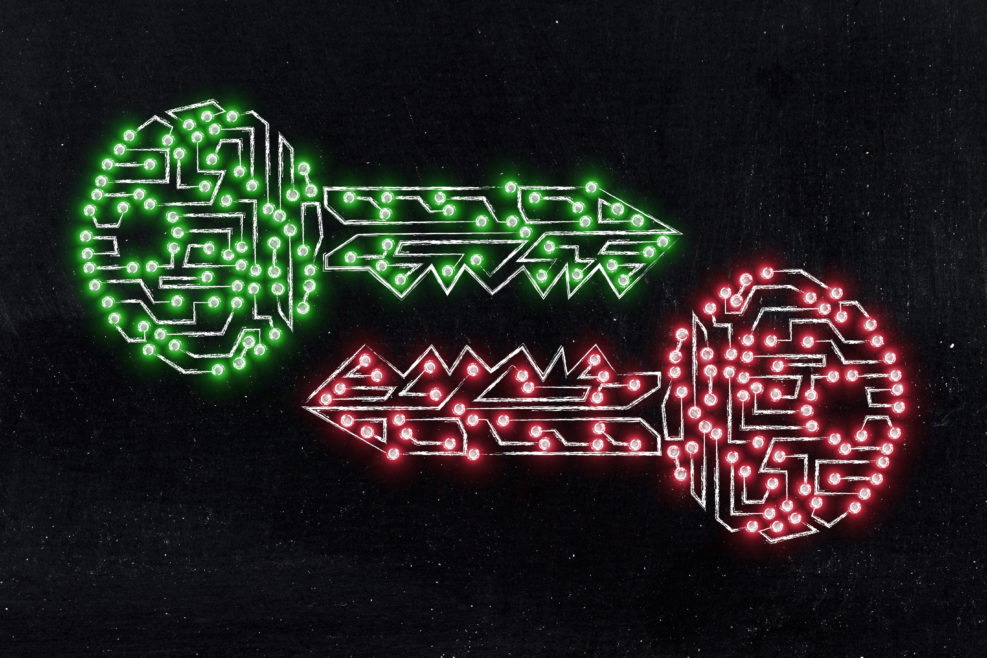 matching keys made of circuits & led lights, encryption & crypto