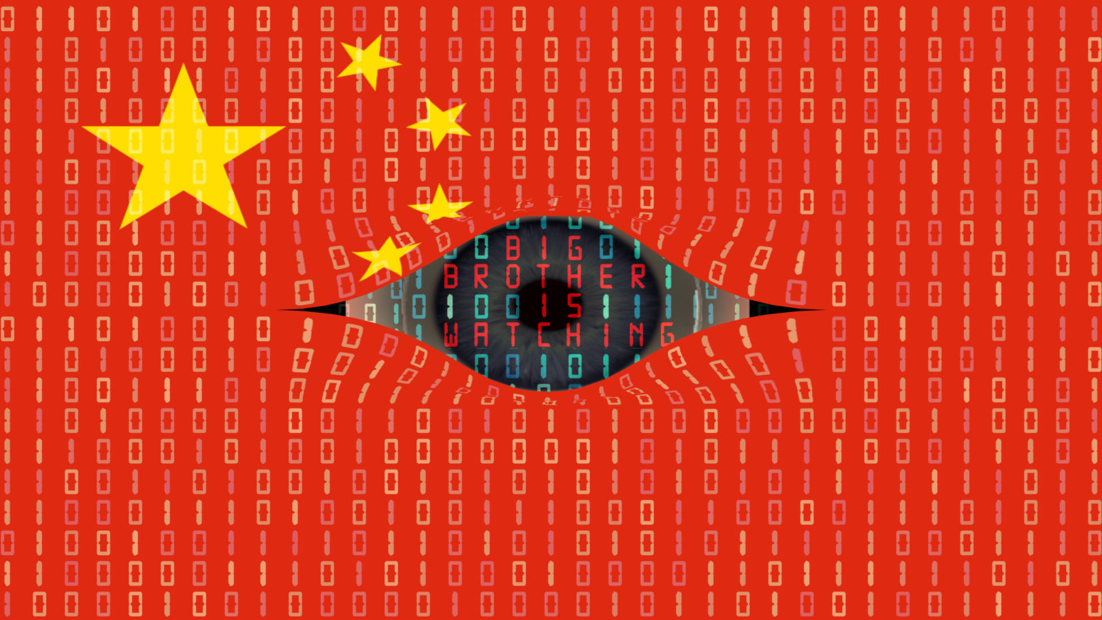 Chinese flag and big brother data surveillance