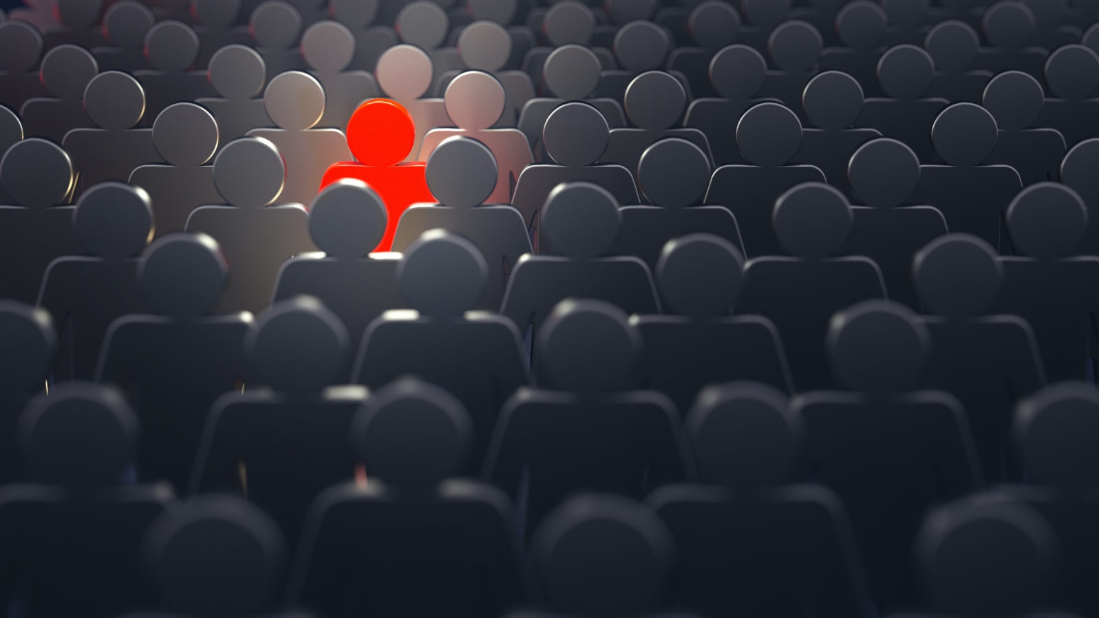 Stand out from the crowd and different creative idea concepts, man standing out of crowd - 3d rendering