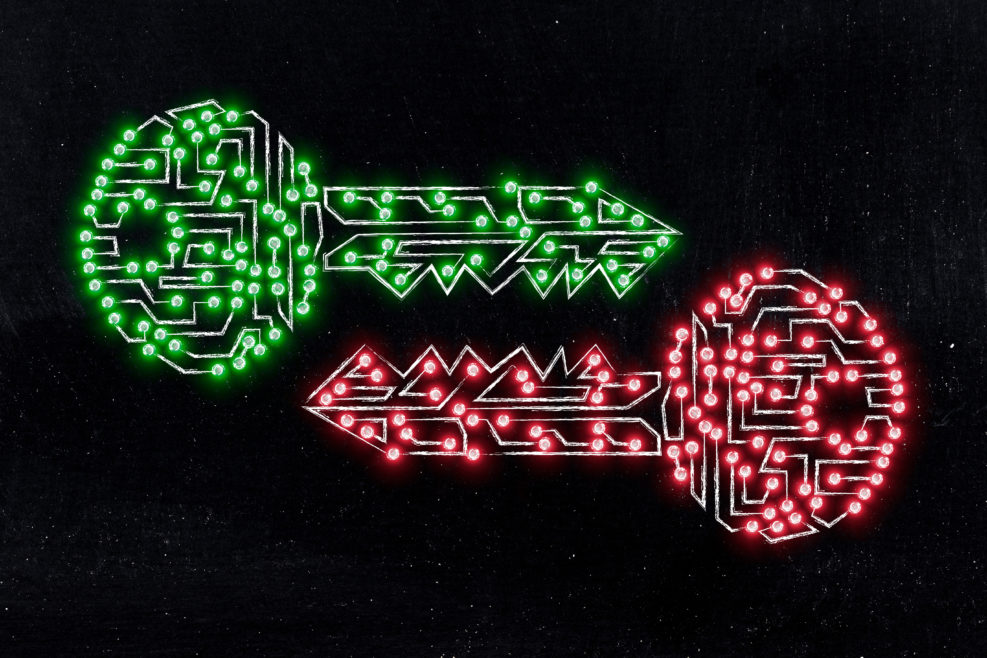 matching keys made of circuits & led lights, encryption & crypto