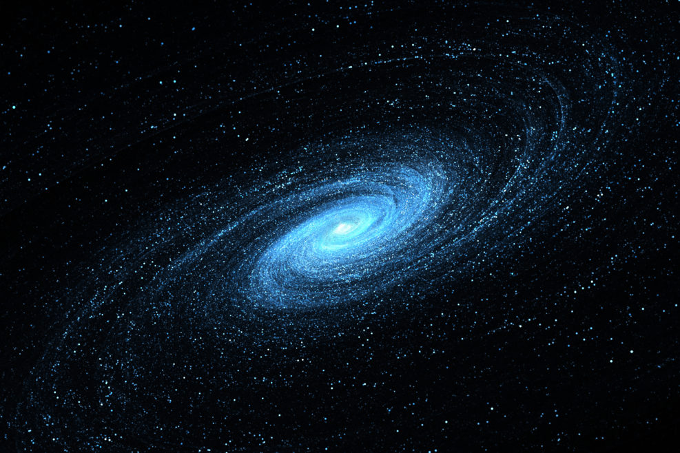 Space background with spiral galaxy and stars