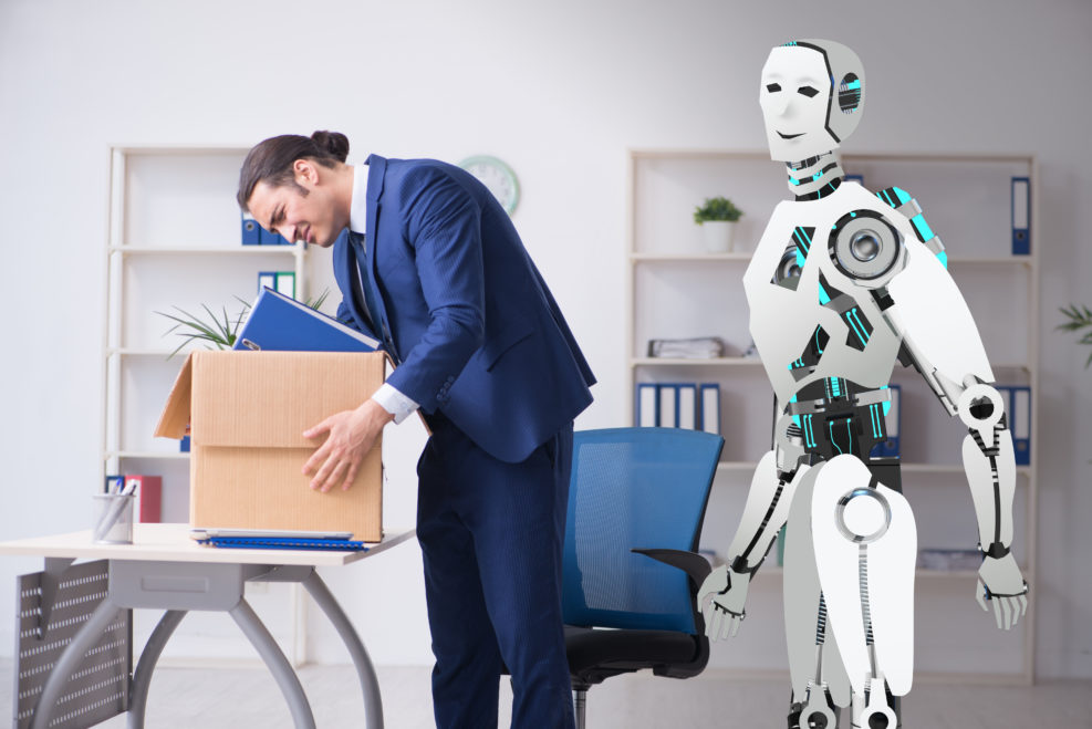 Concept of robots replacing humans in offices