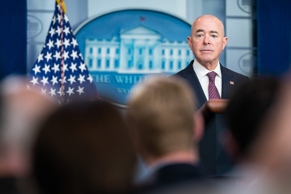 Homeland Security Secretary Alejandro Mayorkas holds a press briefing, Friday, September 24, 2021, in the James S. Brady Press Briefing Room of the White House. (Official White House Photo by Hannah Foslien)