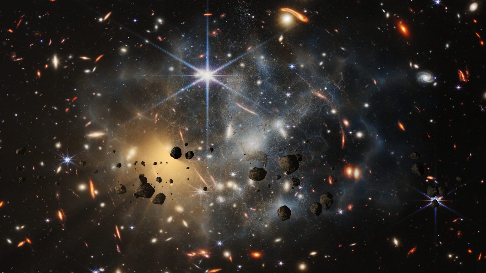 Deep space travel. Part of the first image from NASA's new James Webb Space Telescope has been used in this composition. CREDITS: NASA, ESA, CSA, and STScIhttps://www.nasa.gov/webbfirstimages