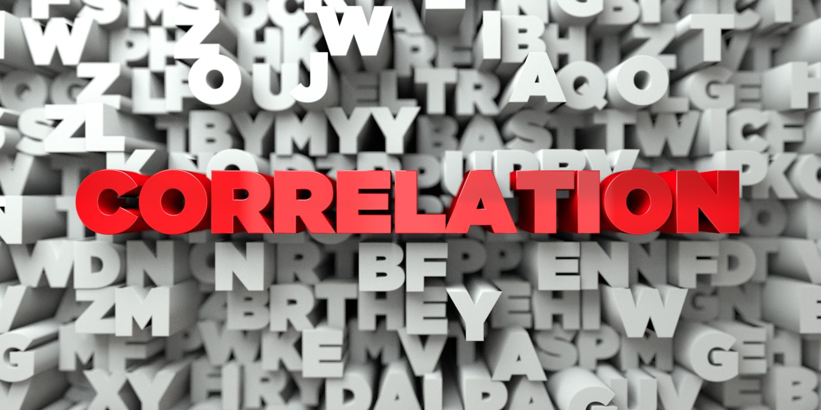 CORRELATION -  Red text on typography background - 3D rendered royalty free stock image. This image can be used for an online website banner ad or a print postcard.
