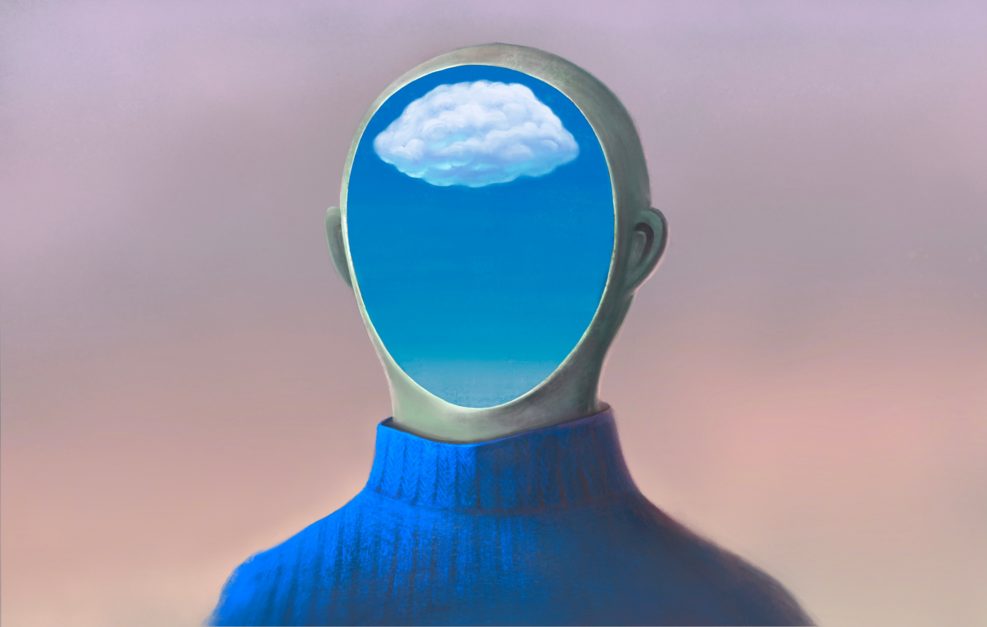 A man with the sky surreal painting illustration