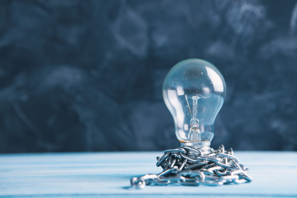 intellectual property. light bulb with chain