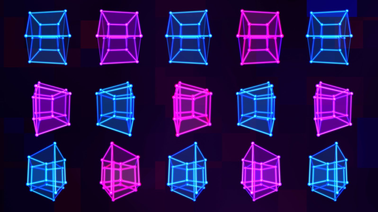 4D Hypercube Tesseract Array Matrix with Trippy Visual Neon Colors - Abstract Background Texture