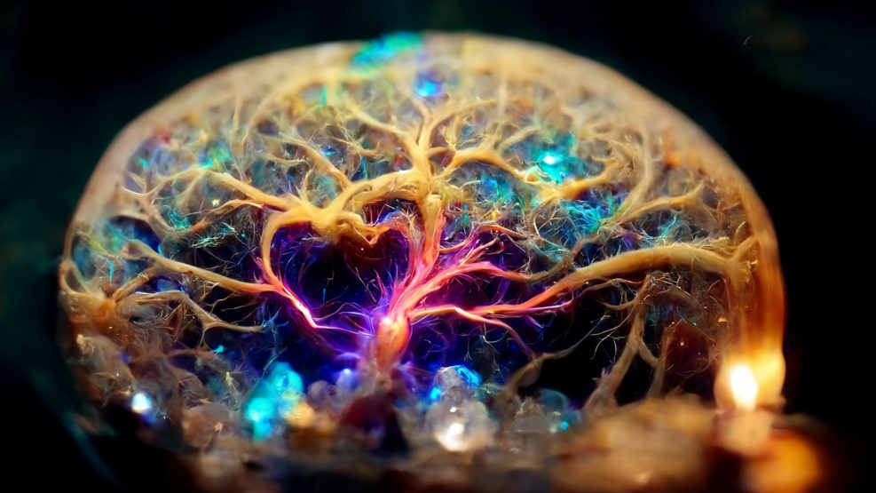 Macro concept of a brain connecting to pure love and intent