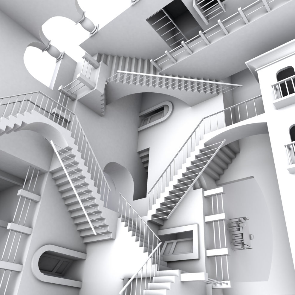 3D illustration of Escher's inspired stairs