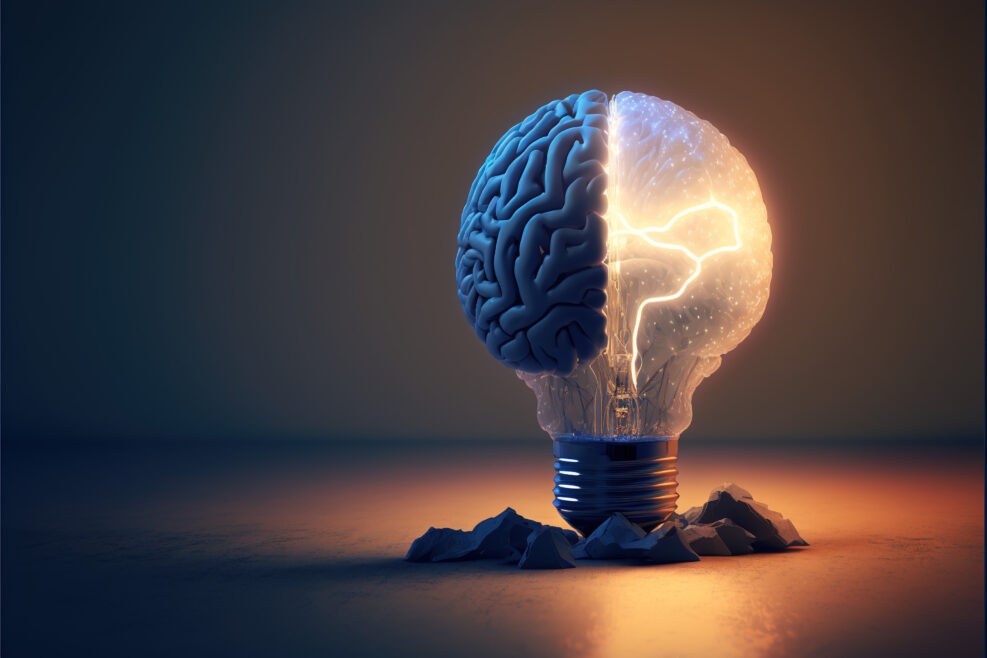 Creative Idea with Brain and Light Bulb Illustration, with Generative AI Technology