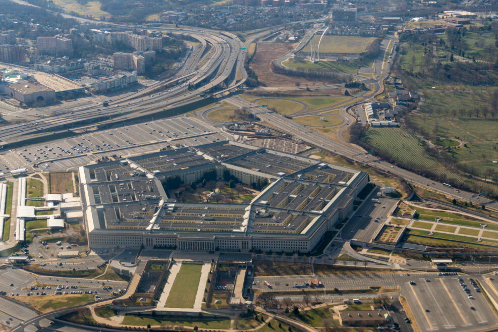 Aerial view of the Pentagon and the United States Air Force Memorial in Arlington, Virginia