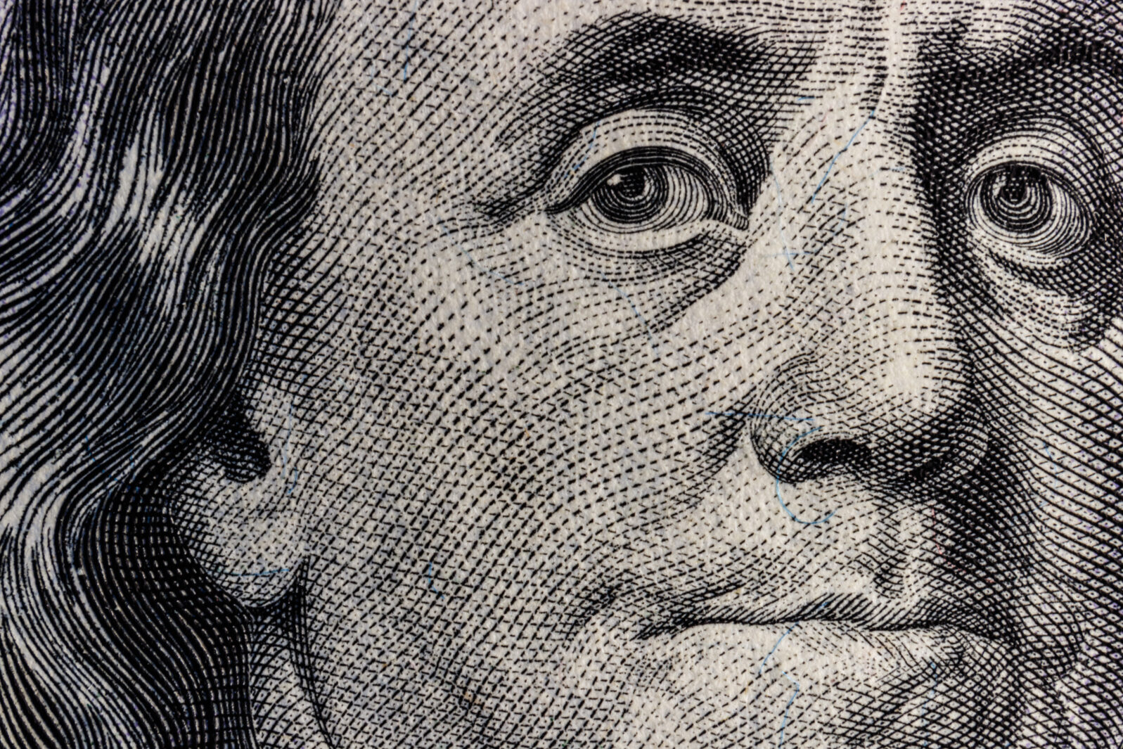 Closeup of Ben Franklin on a one hundred dollar bill for background IV