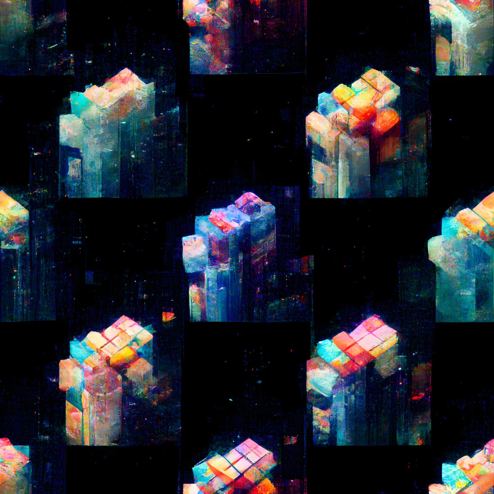 emotional glitchy tetris pattern pixelated Photoluminescence SciFi Otherworldly Realistic