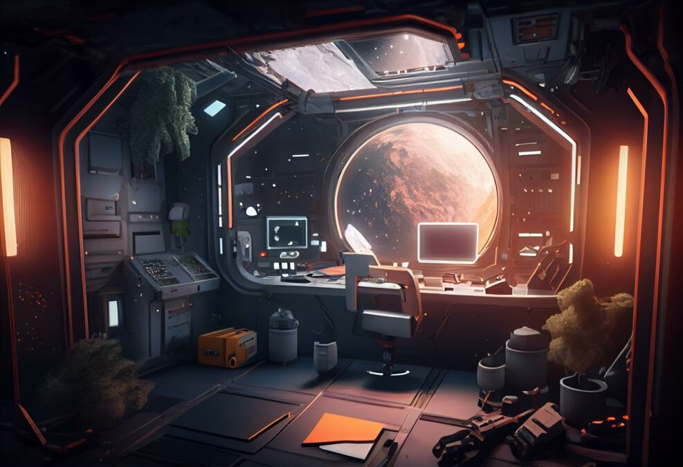 Space environment, ready for comp of your characters.3D rendering. Generative AI