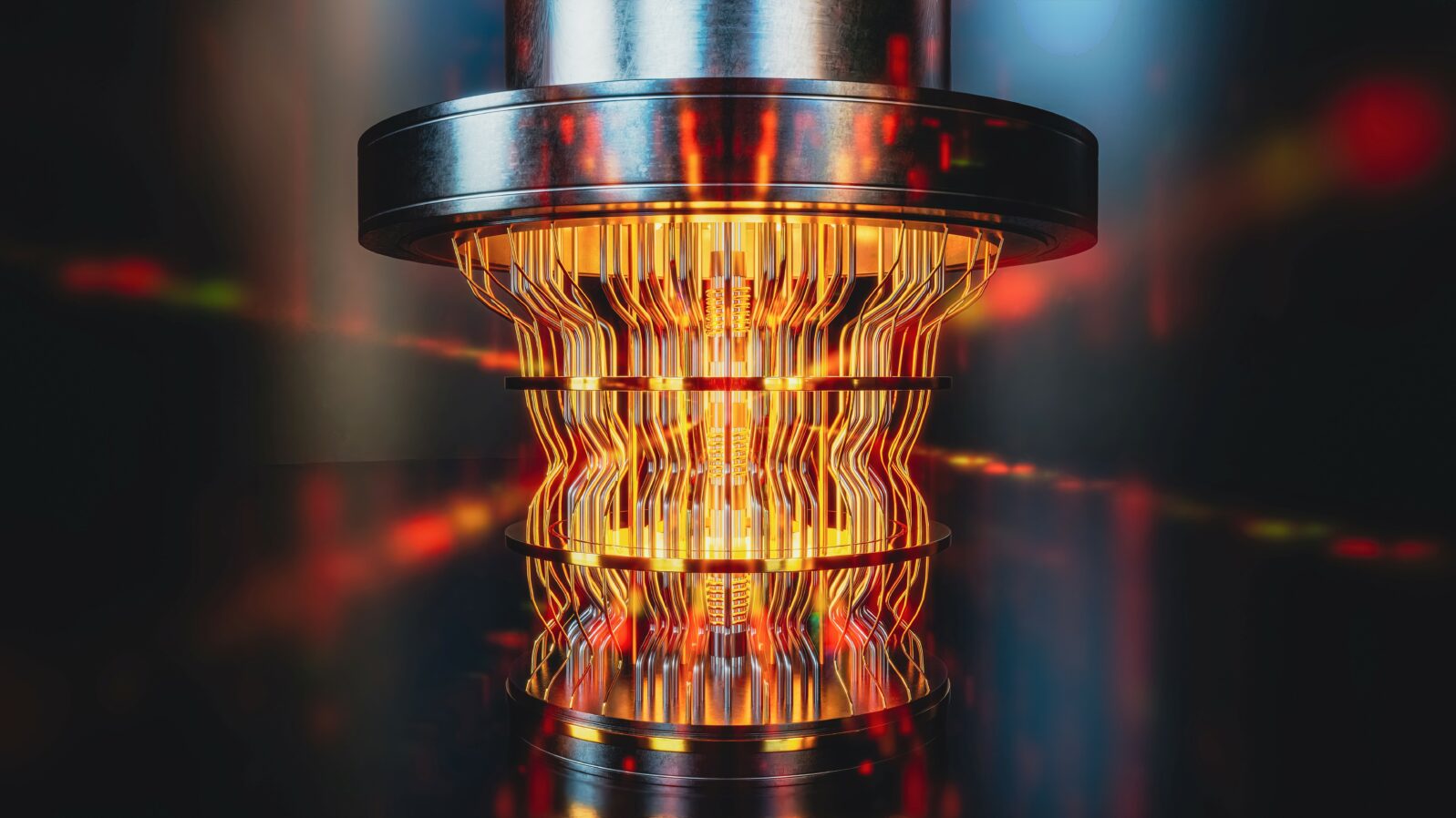 A futuristic glowing quantum computer unit, 3d render