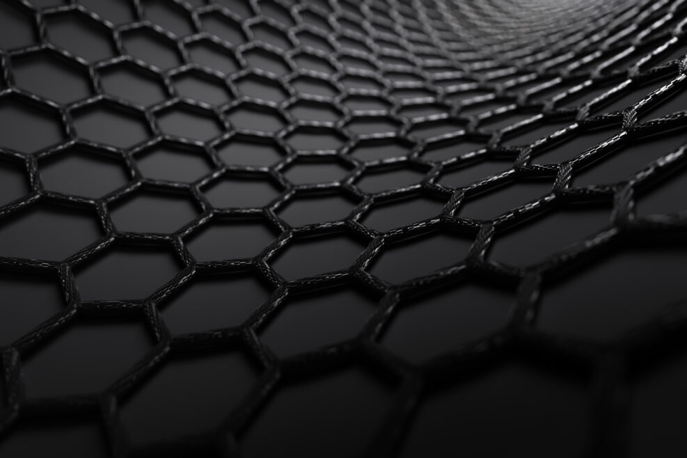 3D rendering of curved graphene surface on black background