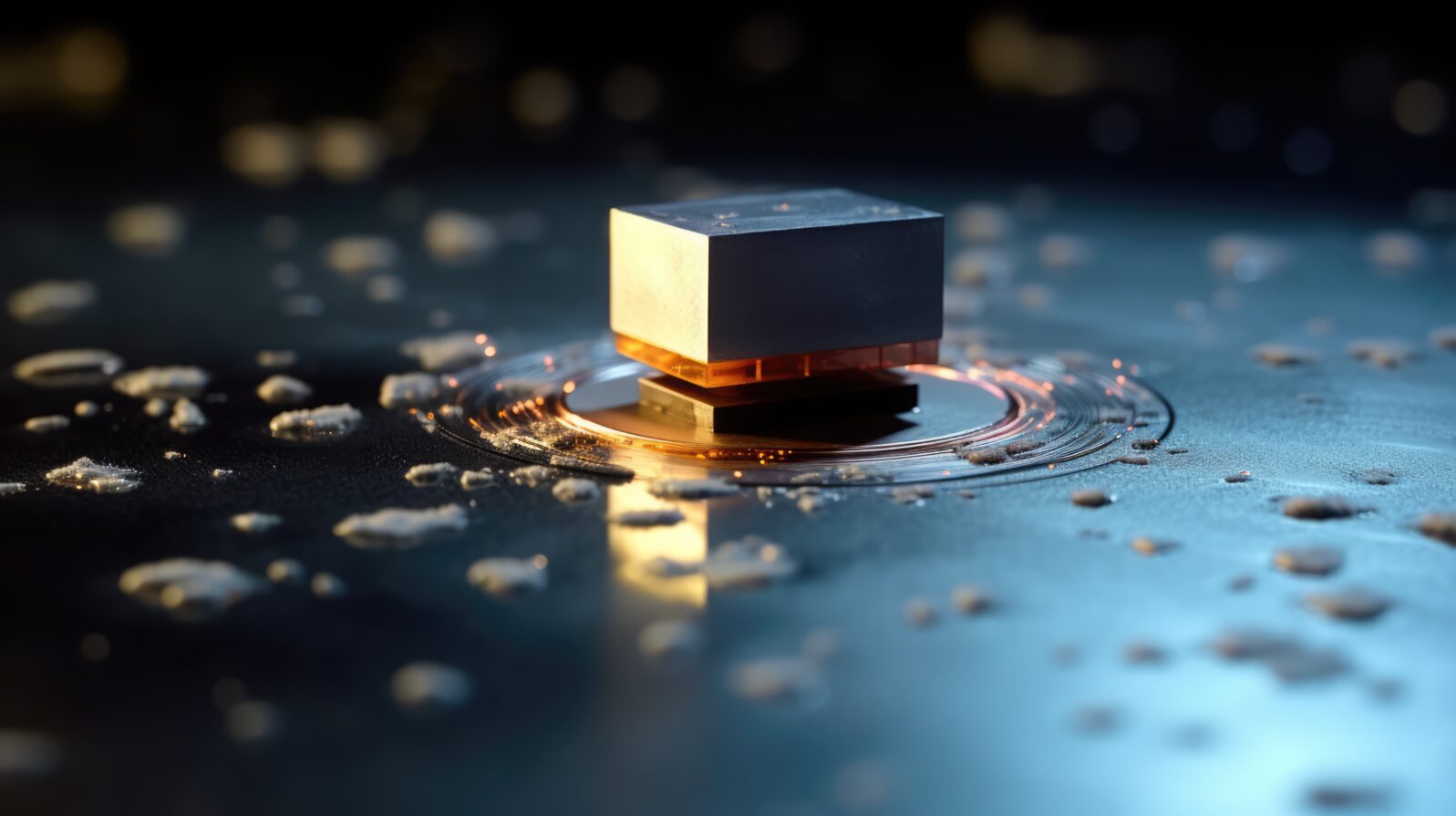 Conceptual drawing of room temperature superconductivity, 3D rendering of suspended iron cubes