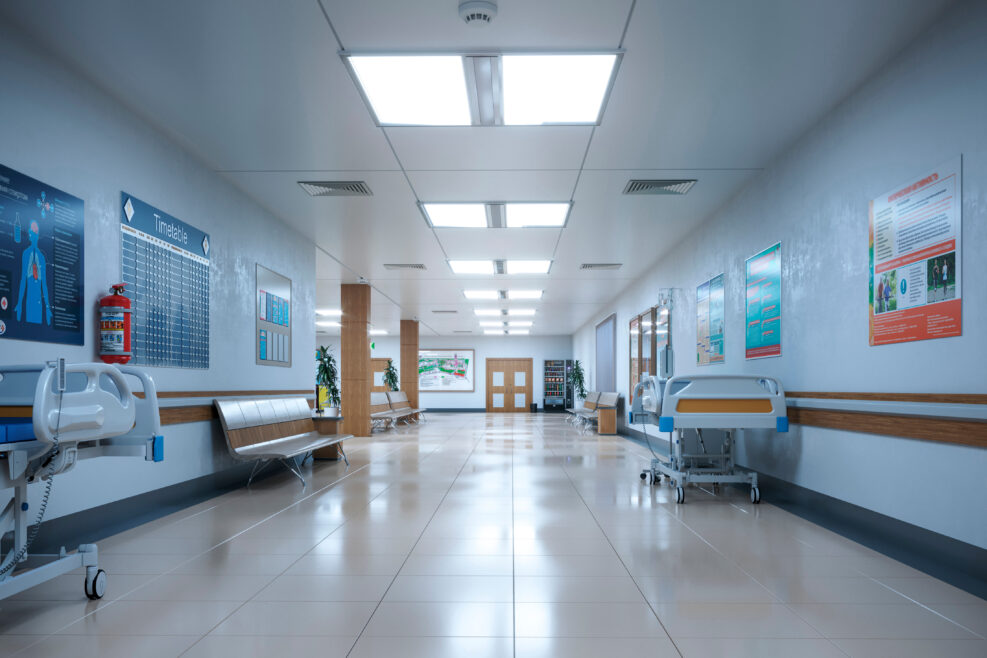 Hallway the emergency room and outpatient hospital. 3d illustration