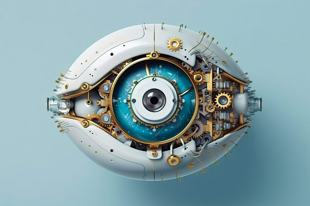 illustration of a technological eye, close up, future concept, generative ai