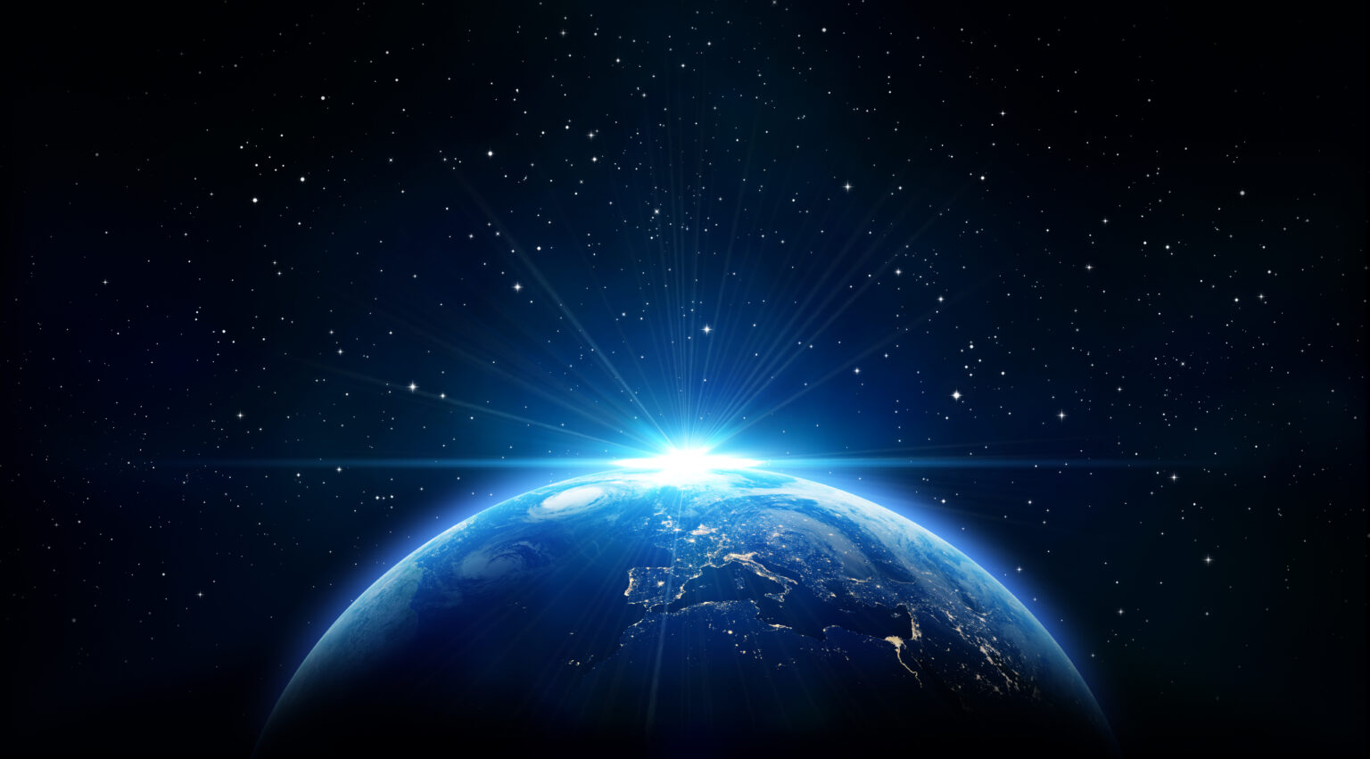 blue sunrise, view of earth from space