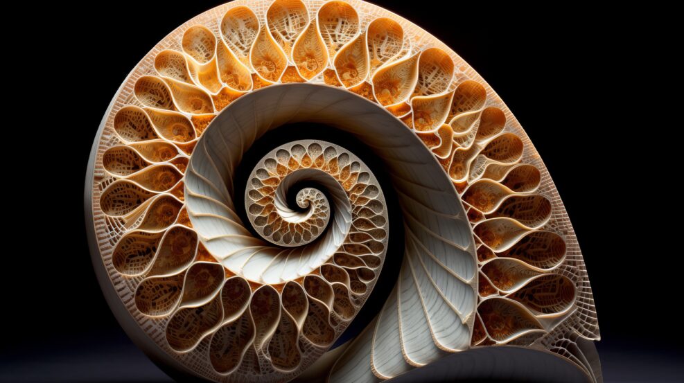 An amazing fibonacci pattern in a nautilus shell Generative AI